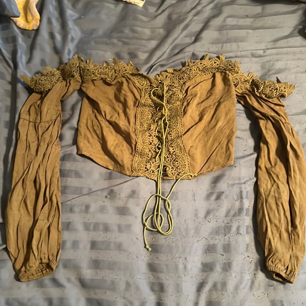 Olive green lace crop top